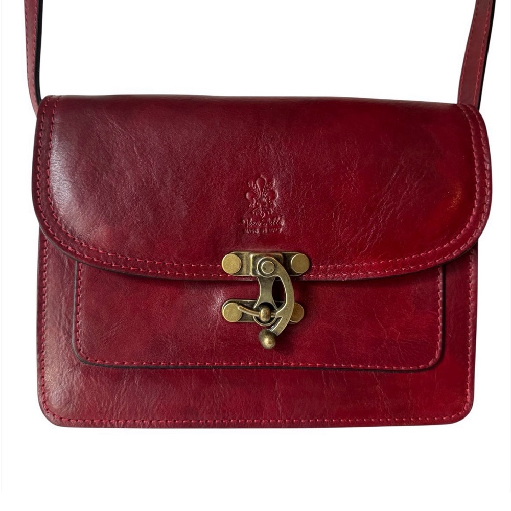 Vera Pelle Red Leather Messenger Crossbody. - Picture 4 of 16
